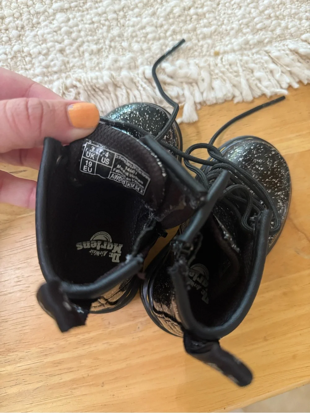 Dr. Martens Black Glitter Speckle Kids Lace-Up Boots